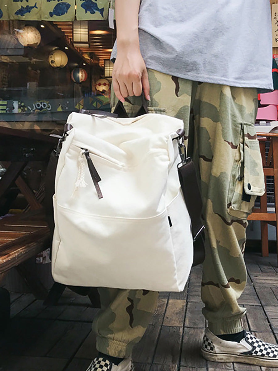 Casua Pure Color Large Capacity Square Canvas Backpack