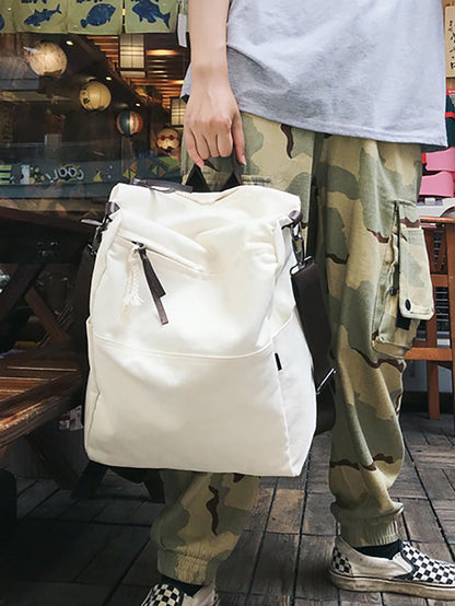 Casua Pure Color Large Capacity Square Canvas Backpack