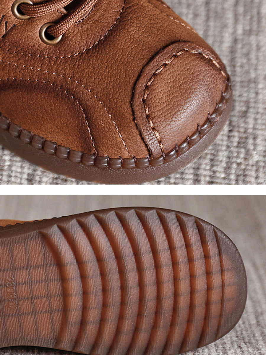 Women Autumn Leather Spliced Strap Flat Shoes