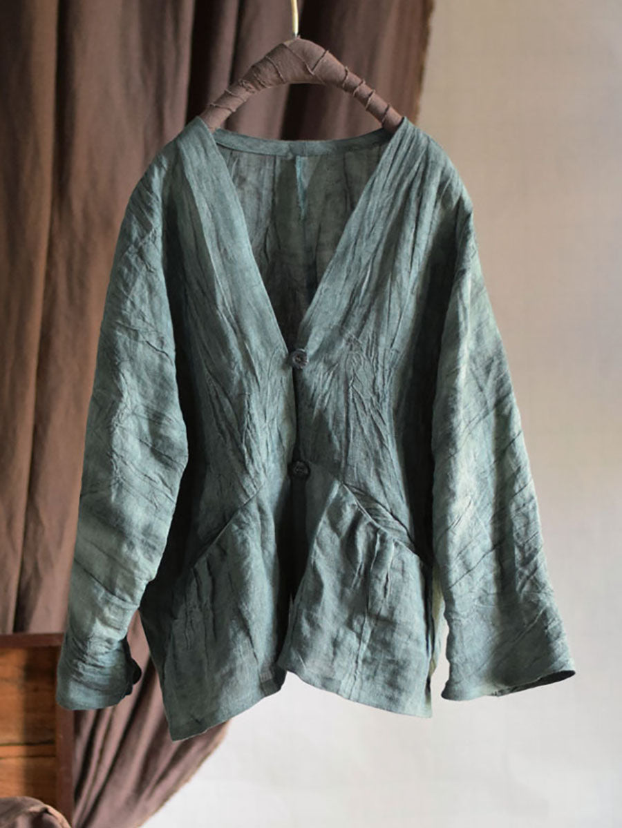 Women Artsy Solid Button Pocket Irregular Fold T-shirt