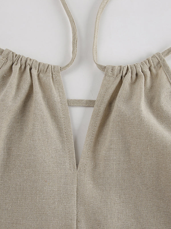 Loose Hollow Split-Joint Halter-Neck Vest + Elasticity High Waisted Pants Trousers Two Pieces Set