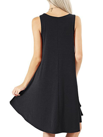 Loose Pockets Sleeveless Solid Color Spaghetti-Neck Mini Dresses