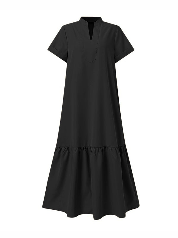 A-Line Loose Solid Color Split-Joint V-Neck Maxi Dresses