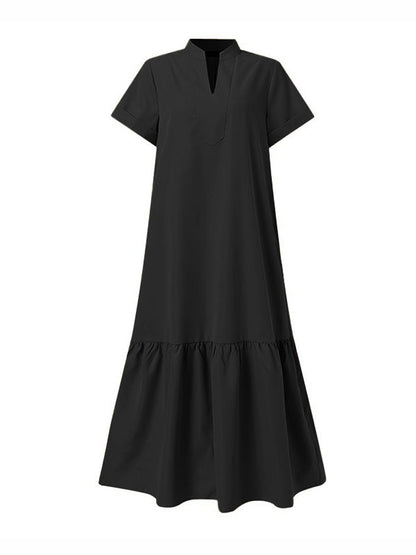 A-Line Loose Solid Color Split-Joint V-Neck Maxi Dresses