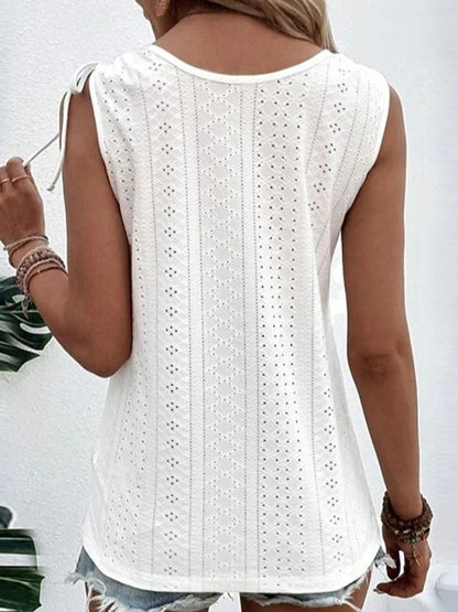 Loose Plus Size Buttoned Hollow Pleated Split-Joint Tied U-neck Vest Top
