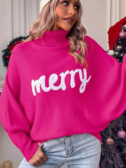 Long Sleeves Loose Contrast Color Printed Split-Joint High Neck Sweater Tops