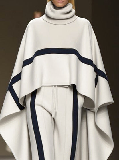 High-Low Loose Striped High Neck Cape