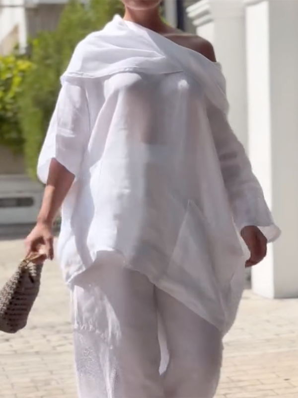 Long Sleeves Loose Asymmetric Pockets See-Through Solid Color Blouses&shirts Tops