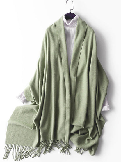 Keep Warm Solid Color Tasseled Shawl&Scarf