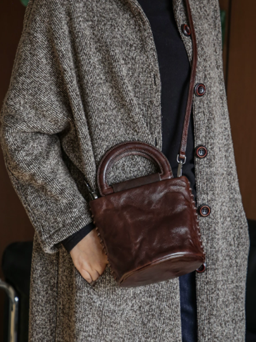 Vintage Leather Artistic Bucket Bag