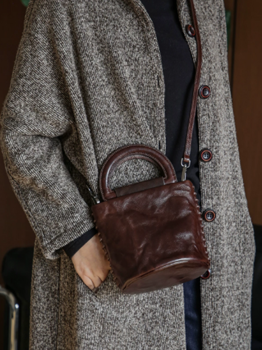 Vintage Leather Artistic Bucket Bag