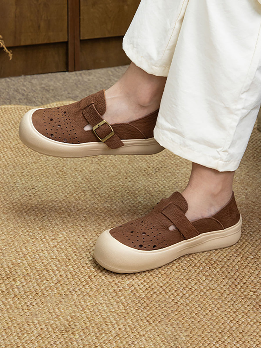 Women Summer Vintage Genuine Leather Flat Shoes