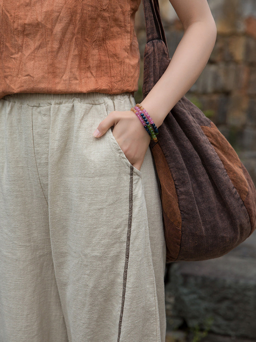 Women Summer Worn Pure Color Ramie Bloomers