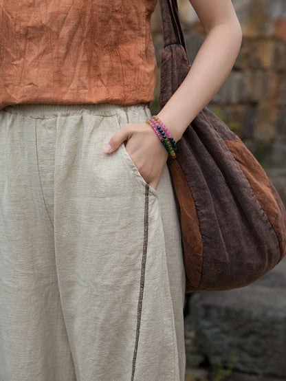 Women Summer Worn Pure Color Ramie Bloomers
