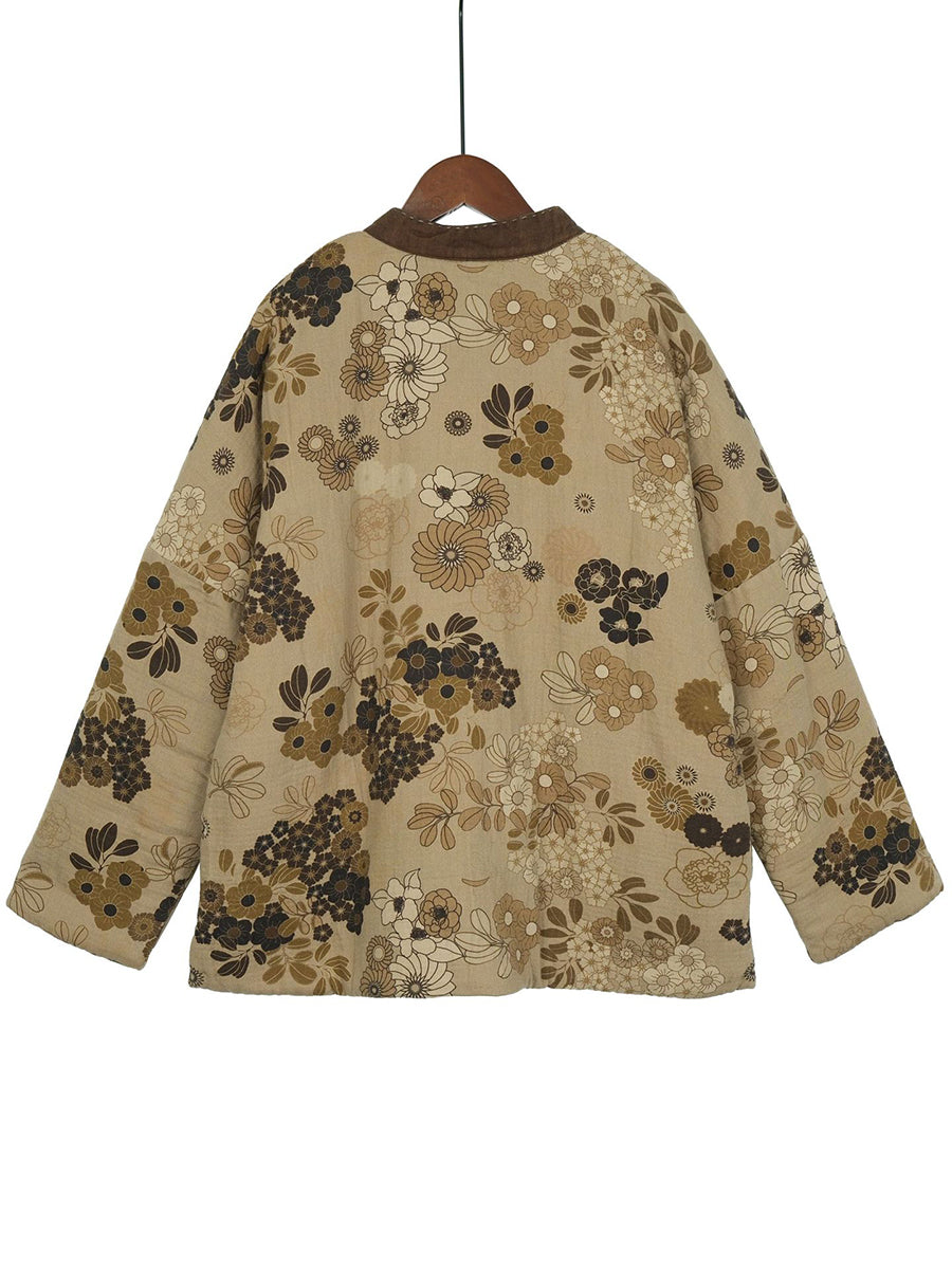 Women Vintage Floral Cotton Winter Padded Coat