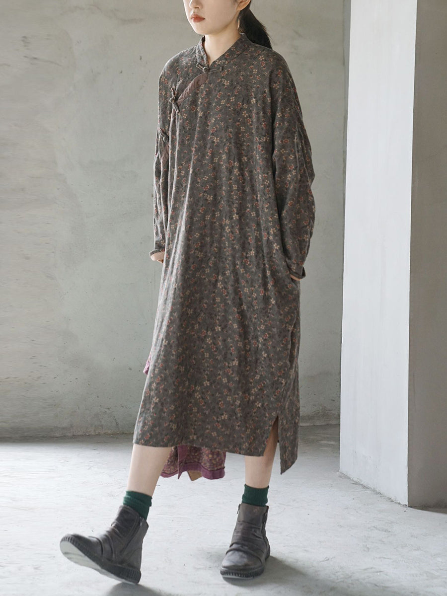 Women Vintage Floral Spring Long Robe Dress