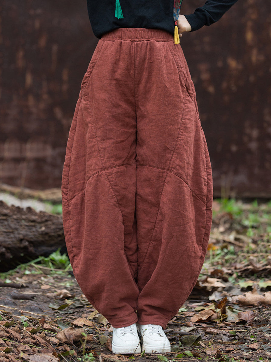 Women Vintage Autumn Solid Spliced Padded Harem Pants