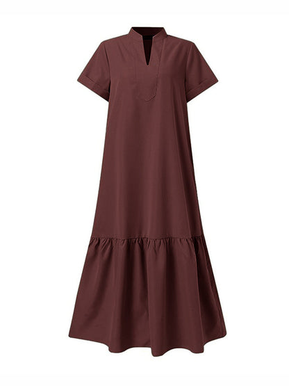 A-Line Loose Solid Color Split-Joint V-Neck Maxi Dresses
