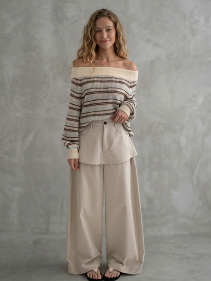 False Two High Waisted Buttoned Pockets Solid Color Pants