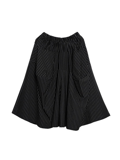 High Waisted Loose Elasticity Pockets Striped Culotte Pants