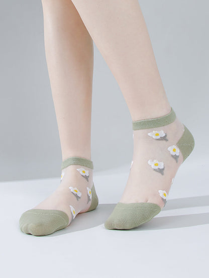 5 Pairs Women Summer Artsy Flower Short Socks