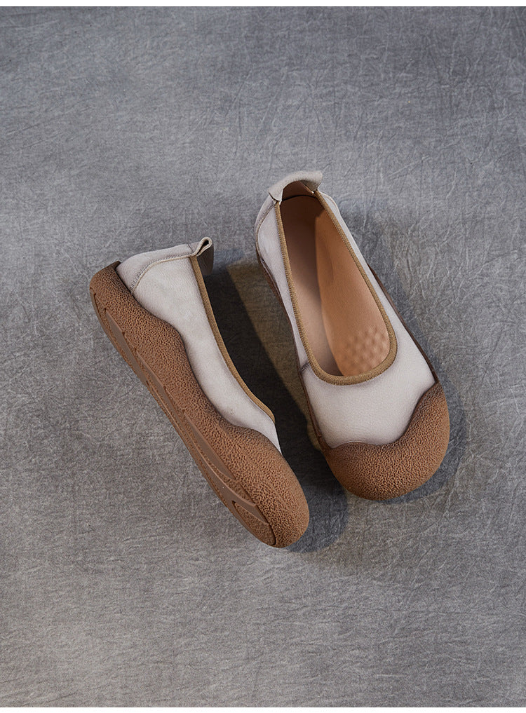 Women Summer Genuine Leather Colorblock Flat Shoes