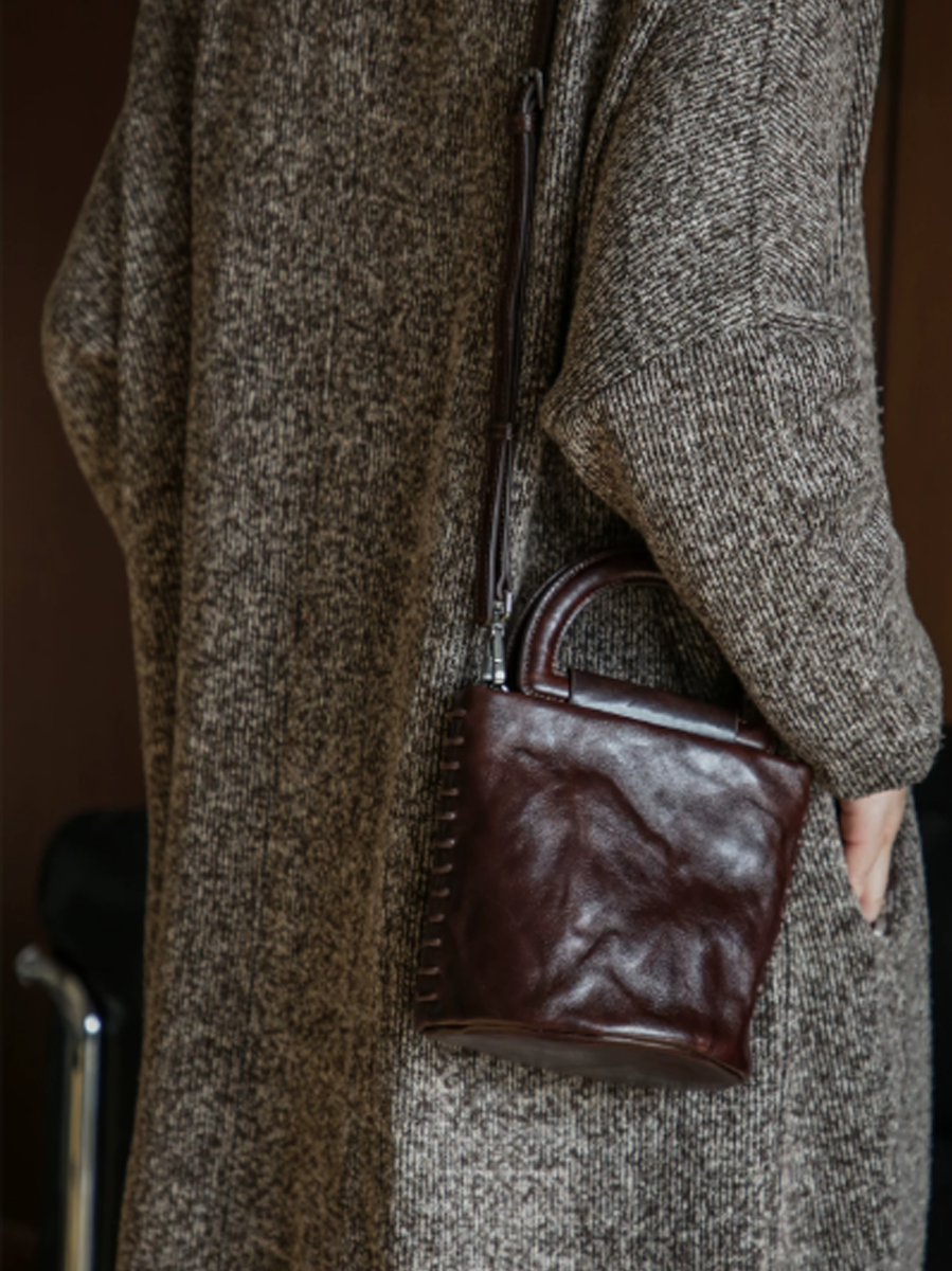 Vintage Leather Artistic Bucket Bag