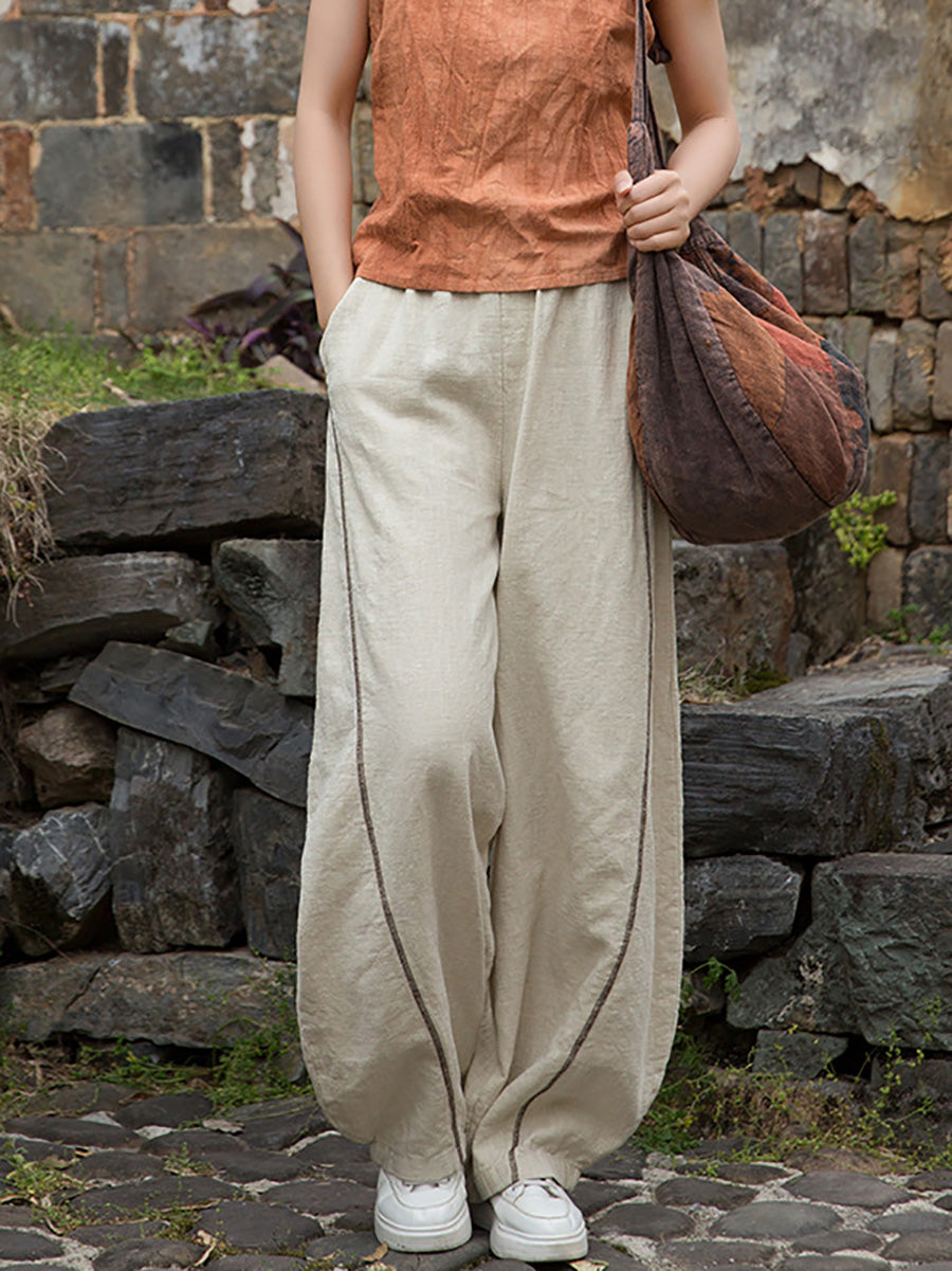 Women Summer Worn Pure Color Ramie Bloomers