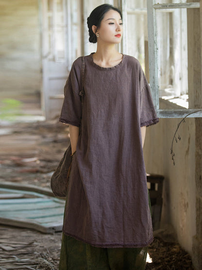 Plus Size Women Summer Vintage Tassel Split Hem Dress