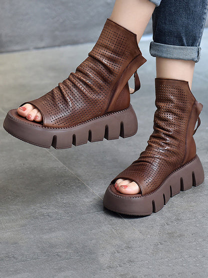 High-Top Open Toe Mesh Zipper Platform Shoes Sandals