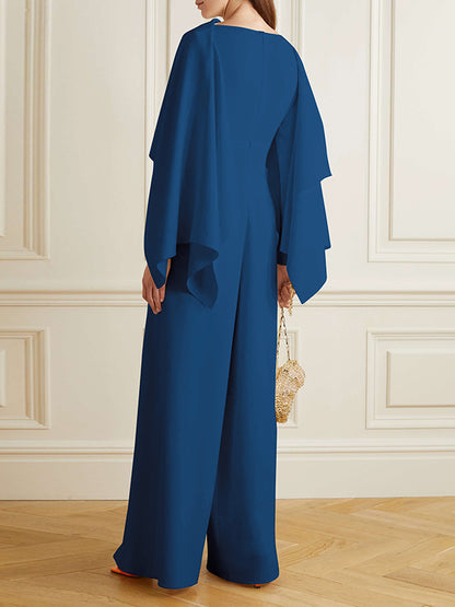 Long Sleeves Wrap Solid Color Zipper Jumpsuits