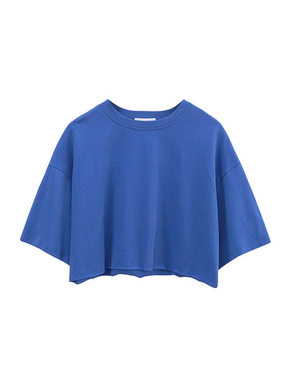 Loose Short Sleeves Solid Color Round-Neck T-Shirts Tops