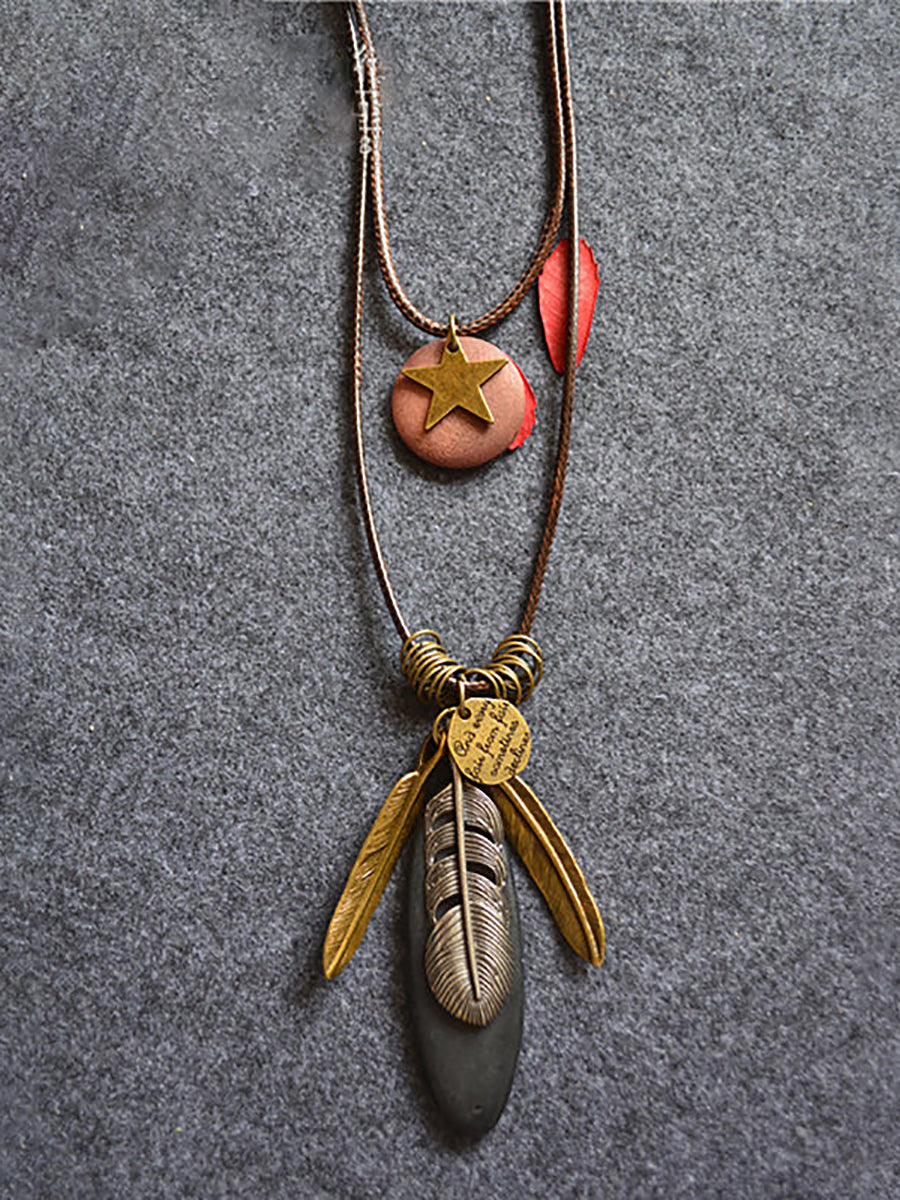 Wool Feathers Tassel Sweater Chain Necklace