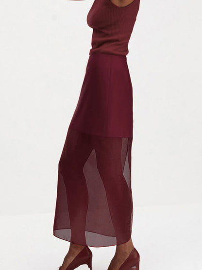 Bodycon High Waisted See-Through Solid Color Split-Joint Skirts Bottoms