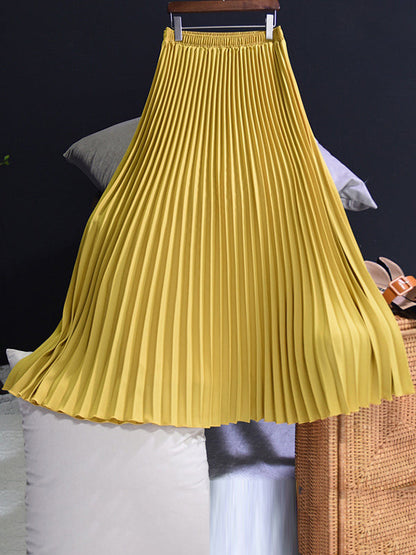 Stylish Pleated Solid Color Elastic Waist Skirts