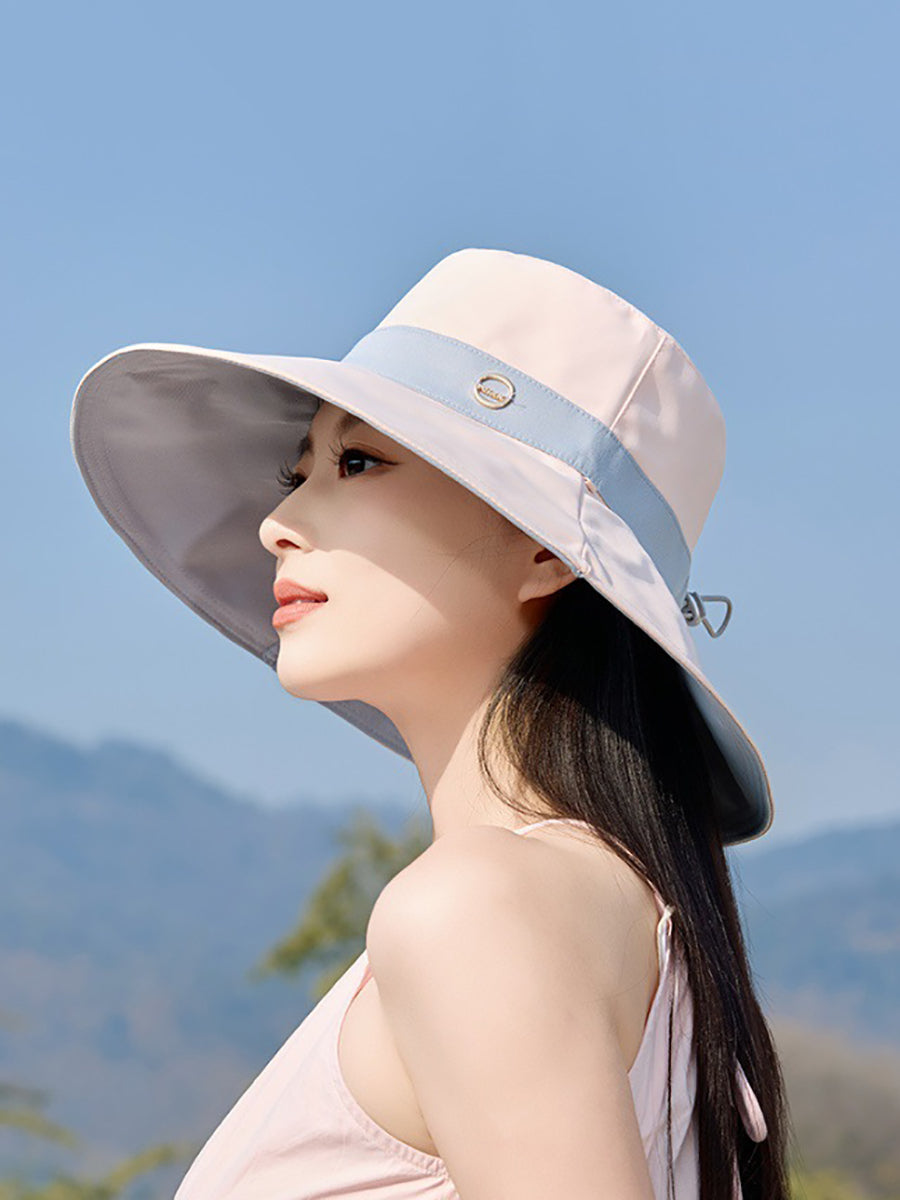 Women Summer Colorblock Large Brim Sunproof Hat