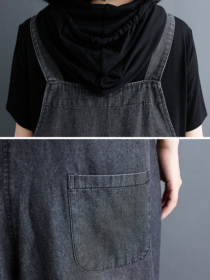 Plus Size Women Summer Solid Casual Loose Denim Jumpsuits
