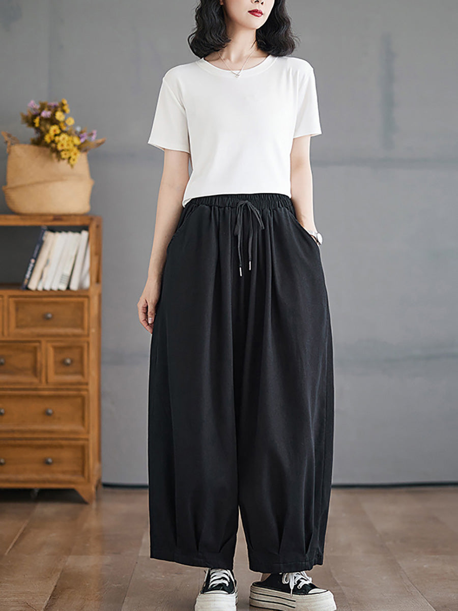 Women Summer Casual Pure Color Cotton Harem Pants