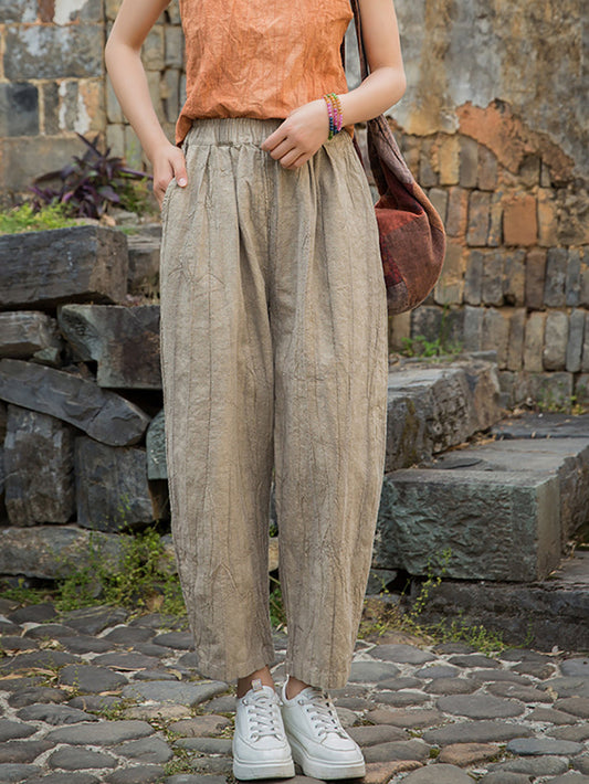 Women Summer Worn Tie-dye Ramie Harem Pants