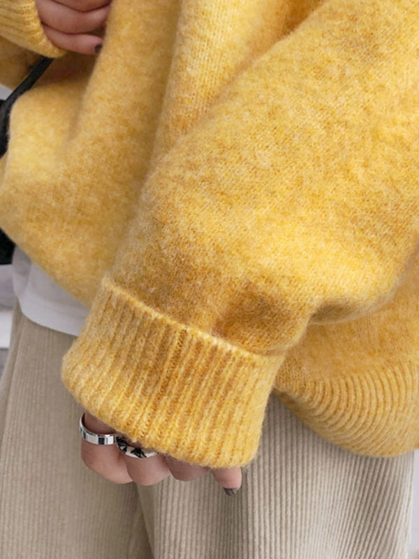 Simple Loose Long Sleeves Round-Neck Sweater Tops Pullovers