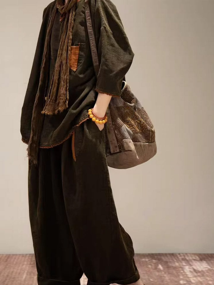 Vintage Embroidery Spliced Leather Crossbody Bag