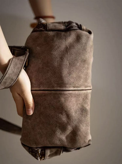 Vintage Embroidery Spliced Leather Crossbody Bag