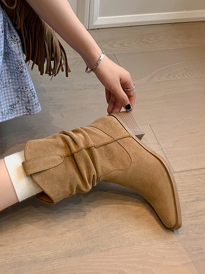 Pointed-Toe Split-Joint Boots Pumps