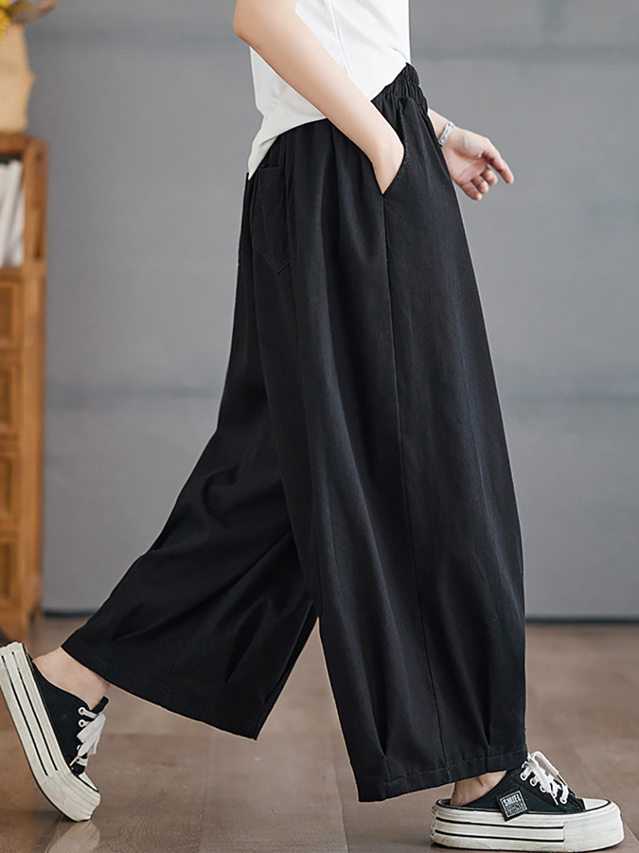Women Summer Casual Pure Color Cotton Harem Pants