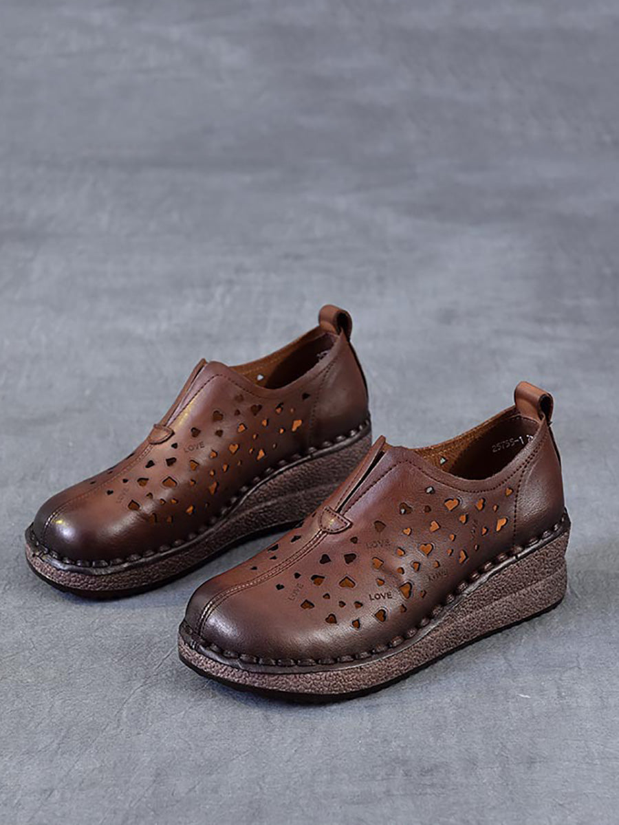 Women Summer Hollow Out Leather Platform Shoes