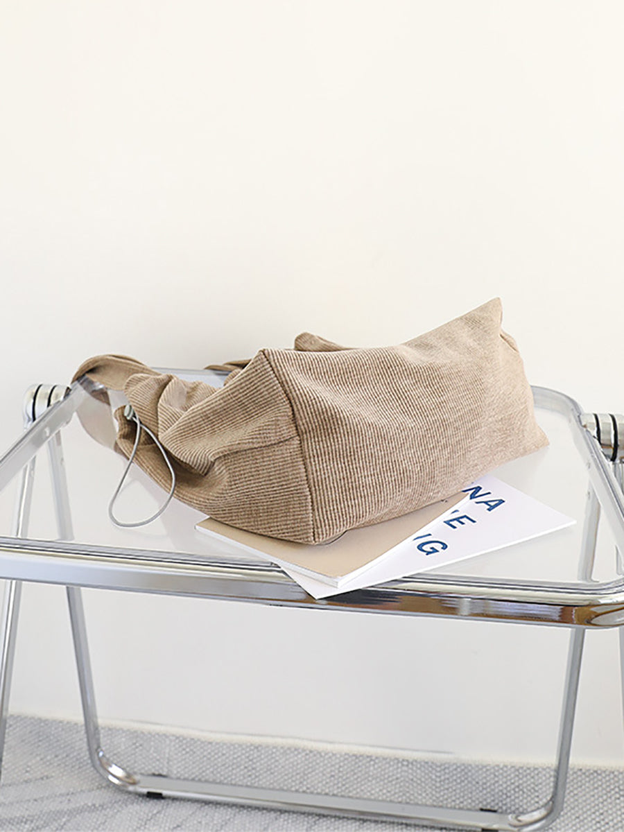Casual Pure Color Corduroy Shoulder Bag