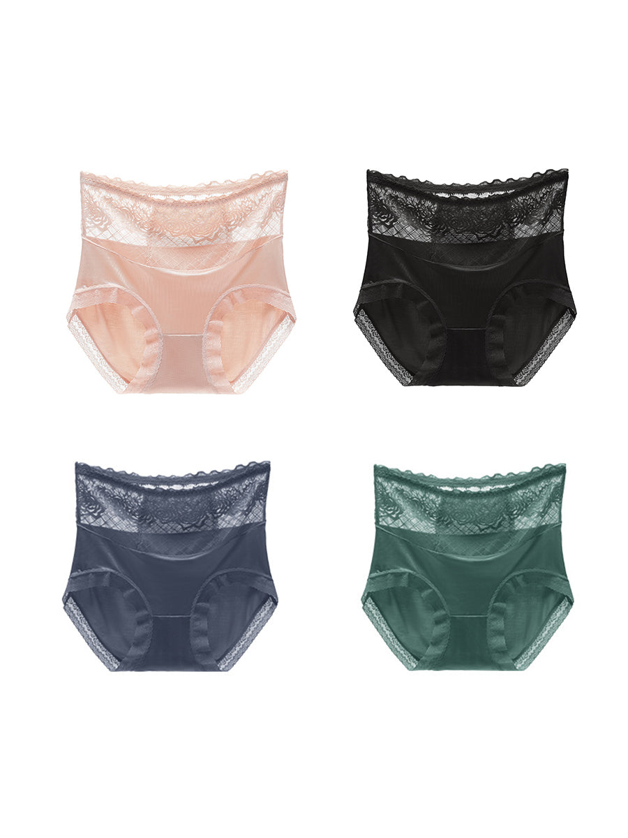 4 Pieces Summer Women Rose Lace High Waist Underwear