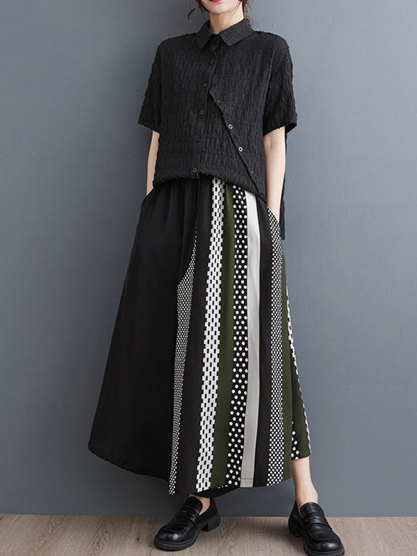 Wide Leg Loose Asymmetric Polka-Dot Printed Split-Joint Culotte Pants Trousers