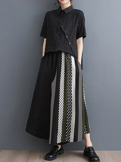Wide Leg Loose Asymmetric Polka-Dot Printed Split-Joint Culotte Pants Trousers