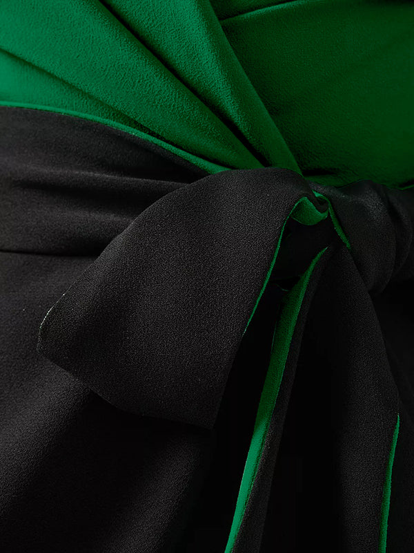 Batwing Sleeves Bandage Contrast Color Split-Front Zipper V-Neck Evening Dresses